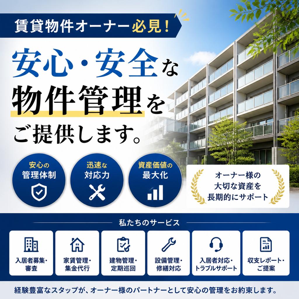 賃貸物件オーナー必見！安心・安全な物件管理をご提供します。
