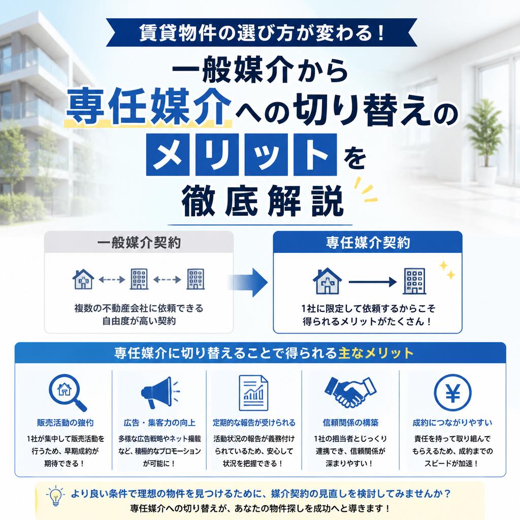賃貸物件の選び方が変わる！一般媒介から専任媒介への切り替えのメリットを徹底解説
