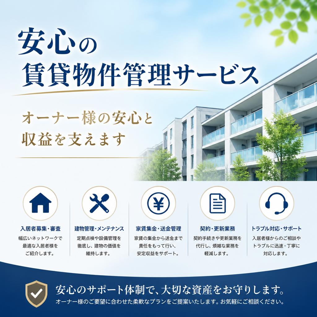 安心の賃貸物件管理サービス – オーナー様の安心と収益を支えます