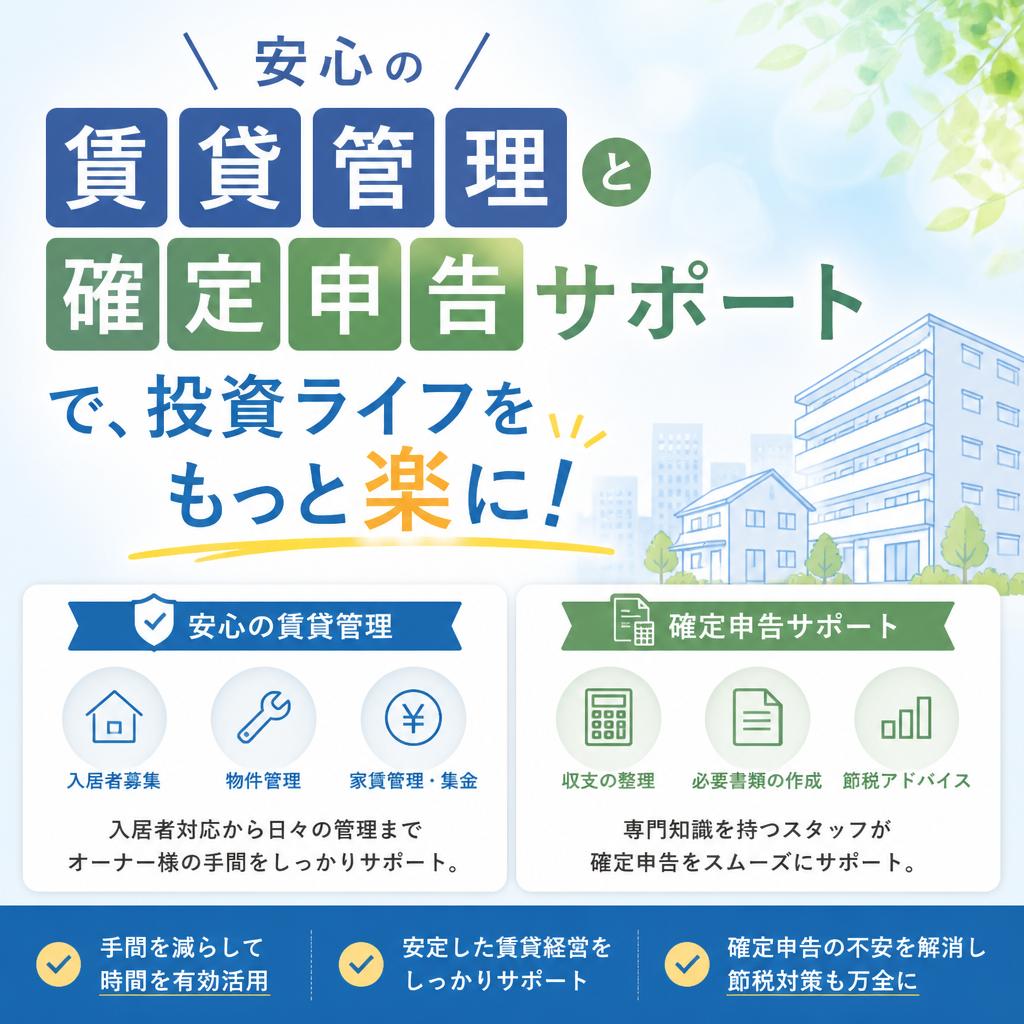 安心の賃貸管理と確定申告サポートで、投資ライフをもっと楽に！