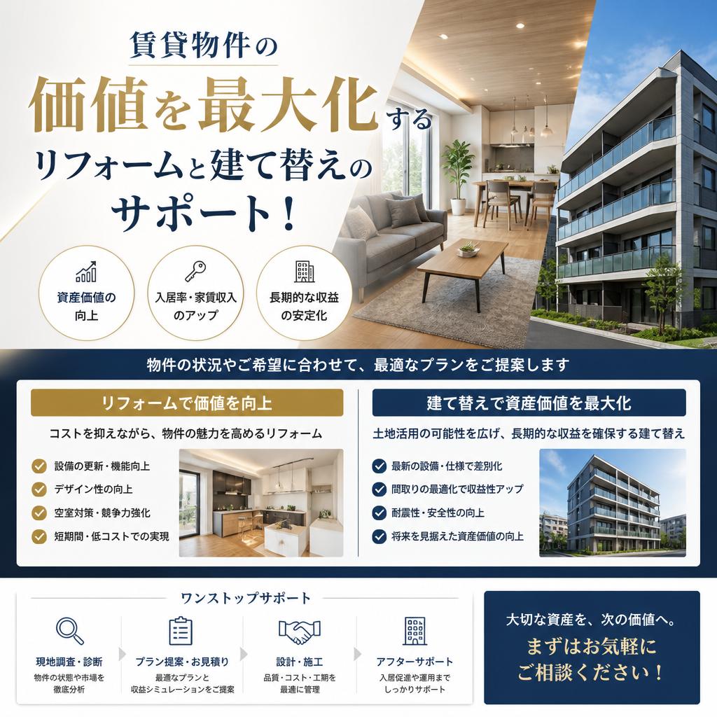 賃貸物件の価値を最大化するリフォームと建て替えのサポート！