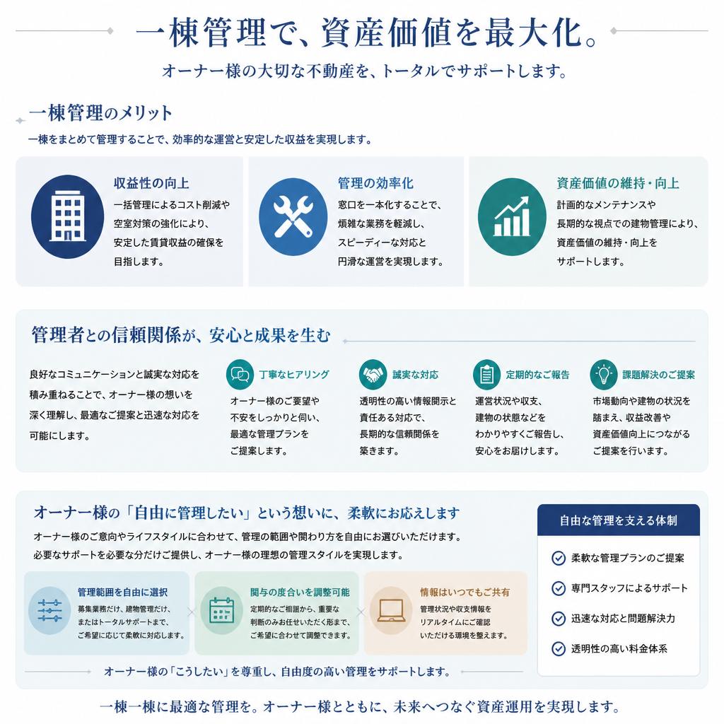 一棟管理の信頼性と自由度