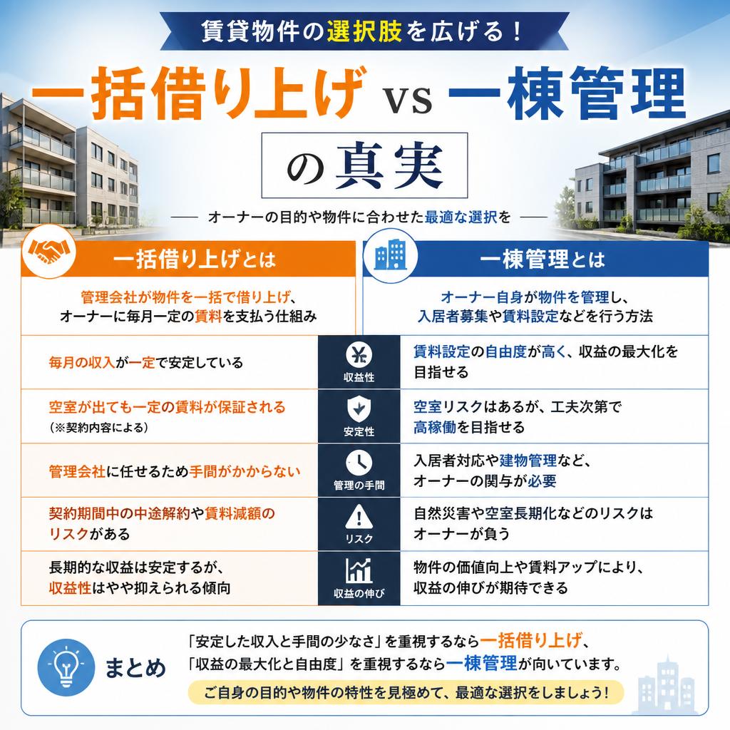 賃貸物件の選択肢を広げる！一括借り上げ vs 一棟管理の真実