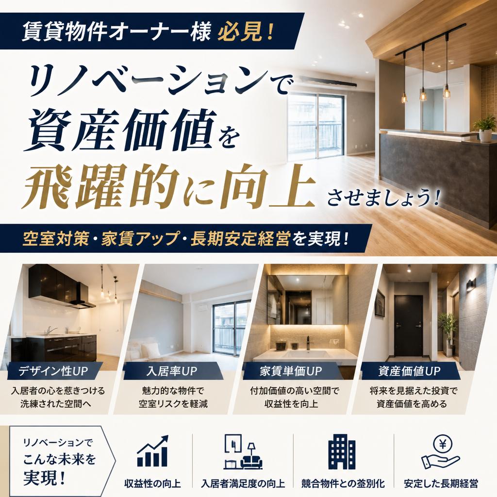 賃貸物件オーナー様必見！リノベーションで資産価値を飛躍的に向上させましょう！