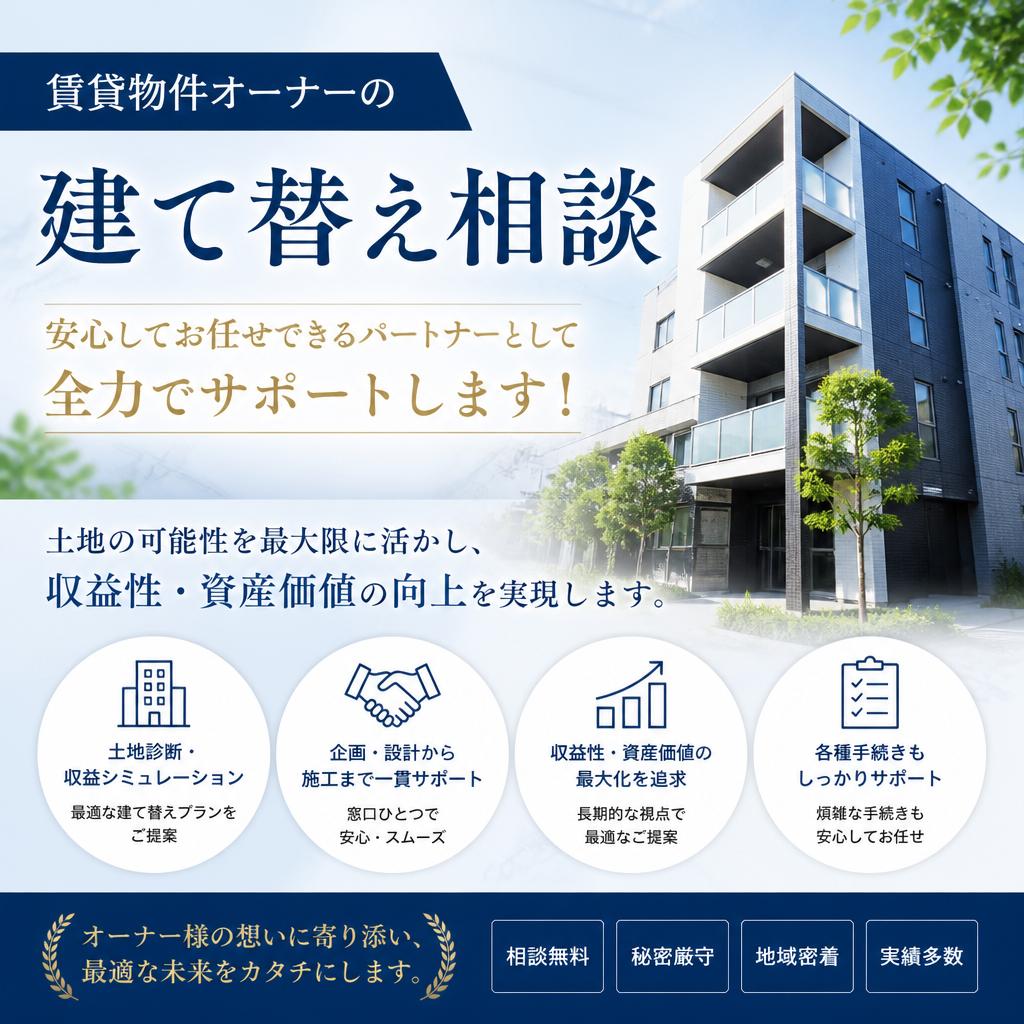 賃貸物件オーナーの建て替え相談、安心してお任せできるパートナーとして全力でサポートします！