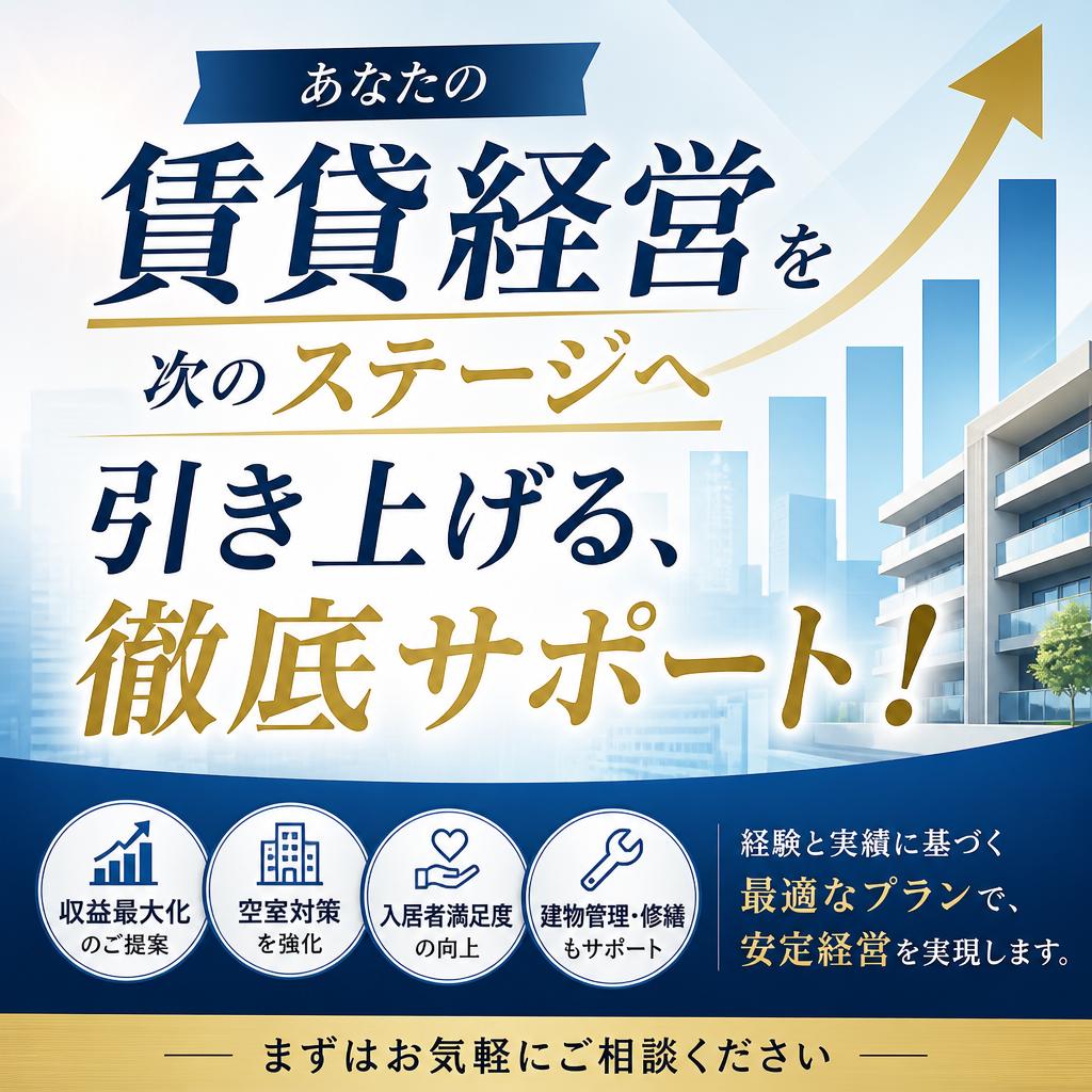 あなたの賃貸経営を次のステージへ引き上げる、徹底サポート！