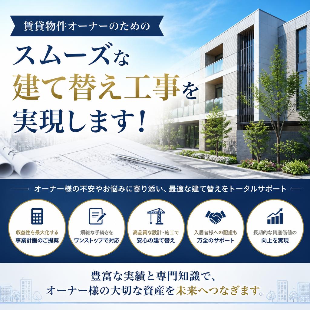 賃貸物件オーナーのためのスムーズな建て替え工事を実現します！